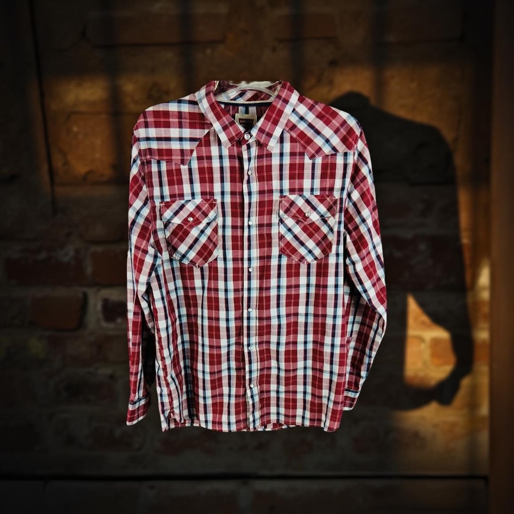 Patriotic Levi's Modern Fit Button Up Western Plaid Shirt Flannel Look Workwear